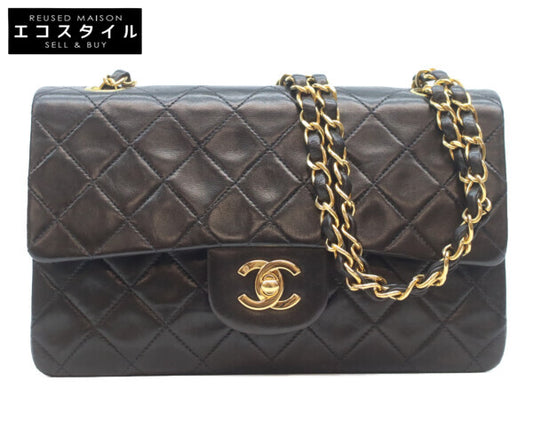 CHANEL シャネル 5番 A01113 黒ラム ゴールド金具 Wフラップ マトラッセ23 ショルダーバッグ