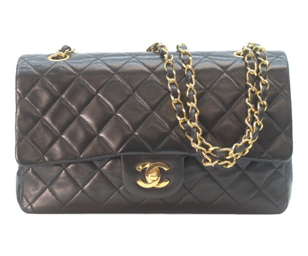 CHANEL シャネル 1番 A01112 黒ラム ゴールド金具 Wフラップ マトラッセ25 ショルダーバッグ