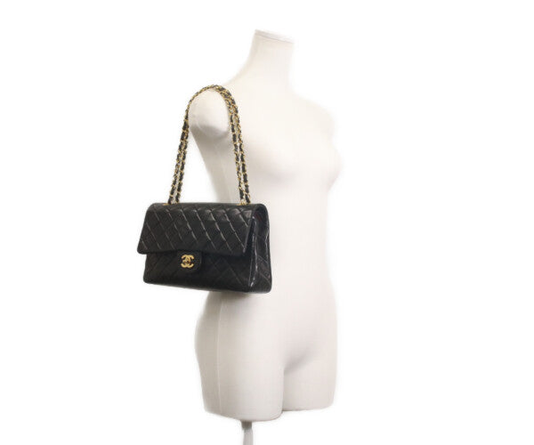 CHANEL シャネル 1番 A01112 黒ラム ゴールド金具 Wフラップ マトラッセ25 ショルダーバッグ