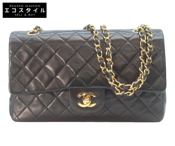 CHANEL シャネル 1番 A01112 黒ラム ゴールド金具 Wフラップ マトラッセ25 ショルダーバッグ