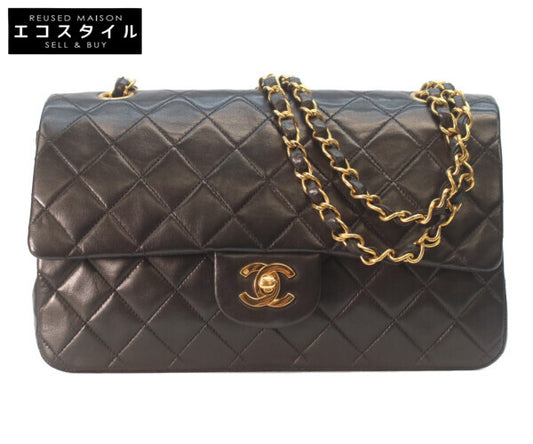 CHANEL シャネル 3番 A01112 黒ラム ゴールド金具 Wフラップ マトラッセ25 ショルダーバッグ