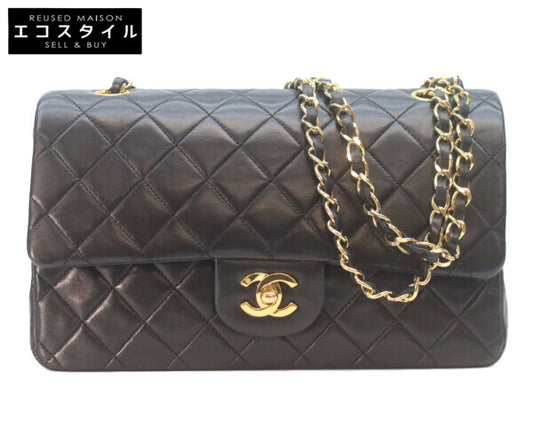 CHANEL シャネル 1番 A01112 黒ラム ゴールド金具 Wフラップ マトラッセ25 ショルダーバッグ
