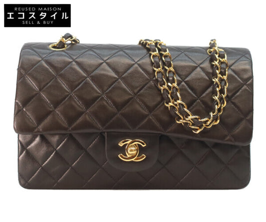 CHANEL シャネル 5番 A01112 黒ラム ゴールド金具 Wフラップ マトラッセ25 ショルダーバッグ