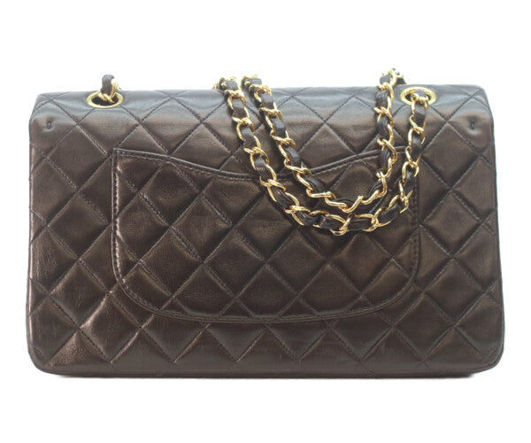 CHANEL シャネル 5番 A01112 黒ラム ゴールド金具 Wフラップ マトラッセ25 ショルダーバッグ