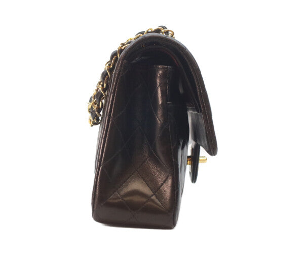 CHANEL シャネル 5番 A01112 黒ラム ゴールド金具 Wフラップ マトラッセ25 ショルダーバッグ