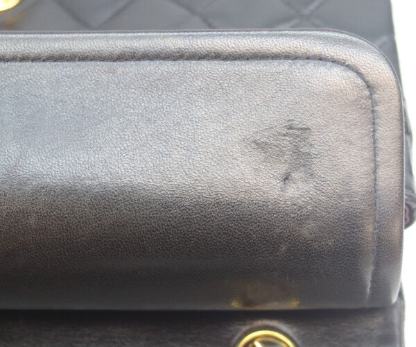 CHANEL シャネル 5番 A01112 黒ラム ゴールド金具 Wフラップ マトラッセ25 ショルダーバッグ