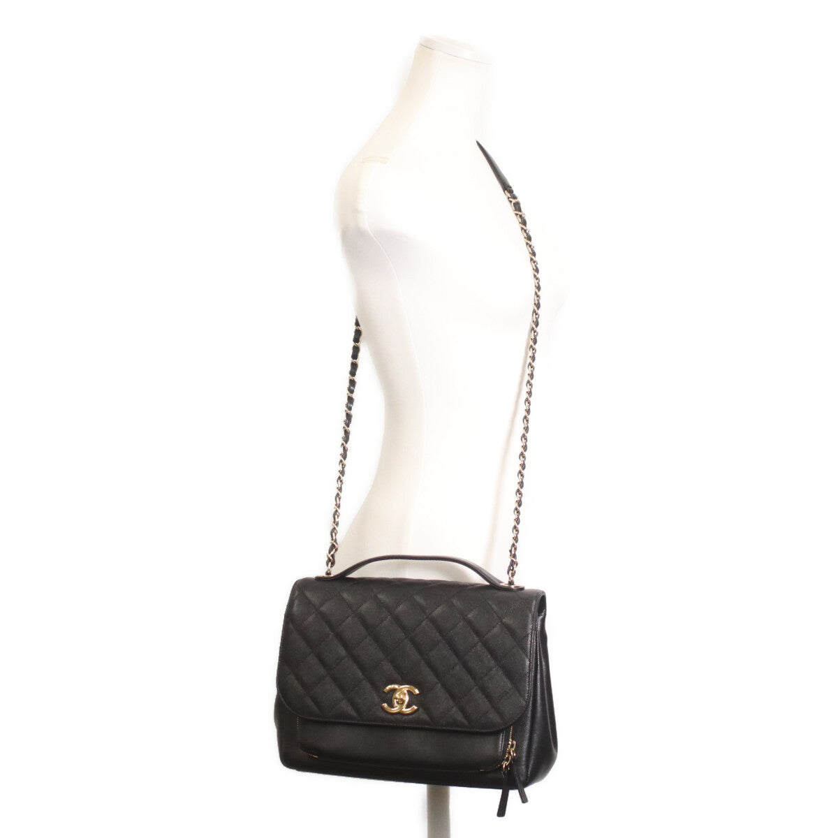 CHANEL 香奈儿 23号 A93607 黑色鱼子酱纹 金色五金 Business Affinity 两用包 单肩包