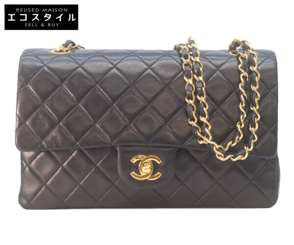 CHANEL シャネル 1番 A01112 黒ラム ゴールド金具 Wフラップ マトラッセ25 ショルダーバッグ