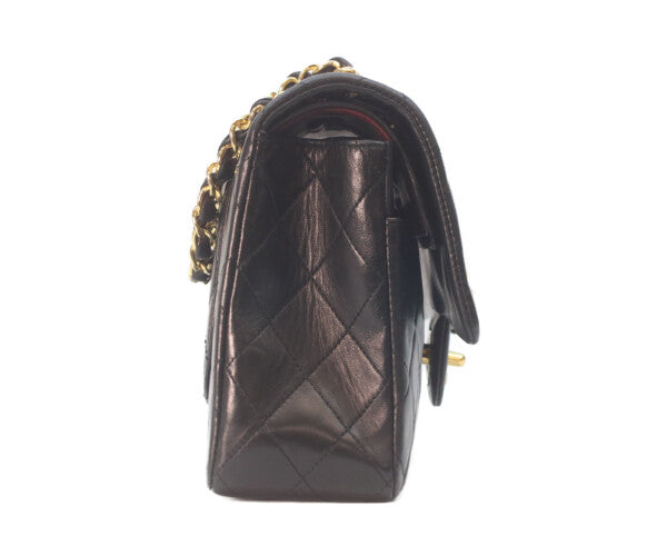 CHANEL シャネル 1番 A01112 黒ラム ゴールド金具 Wフラップ マトラッセ25 ショルダーバッグ