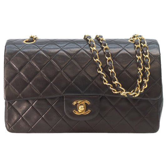 CHANEL シャネル 1番 A01112 黒ラム ゴールド金具 Wフラップ マトラッセ25 ショルダーバッグ