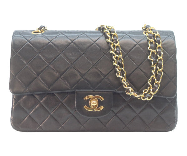 CHANEL シャネル 1番 A01112 黒ラム ゴールド金具 Wフラップ マトラッセ25 ショルダーバッグ