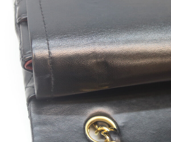 CHANEL シャネル 1番 A01112 黒ラム ゴールド金具 Wフラップ マトラッセ25 ショルダーバッグ