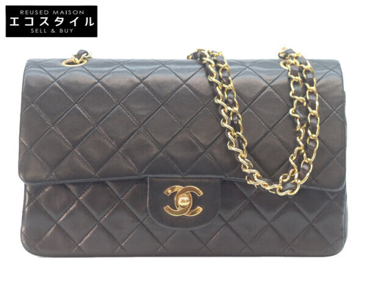 CHANEL シャネル 1番 A01112 黒ラム ゴールド金具 Wフラップ マトラッセ25 ショルダーバッグ
