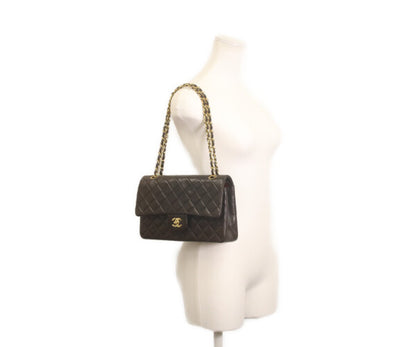 CHANEL シャネル 2番 A01112 黒ラム ゴールド金具 Wフラップ マトラッセ25 ショルダーバッグ