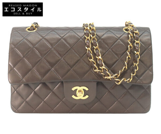 CHANEL シャネル 2番 A01112 黒ラム ゴールド金具 Wフラップ マトラッセ25 ショルダーバッグ