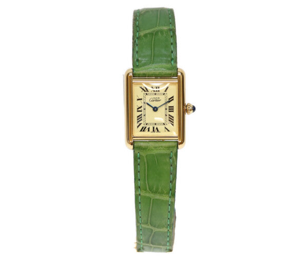 Cartier カルティエ 00s W1017354 925 マストタンクヴェルメイユSM後期 アイボリーローマ文字盤 QZ 革 腕時計