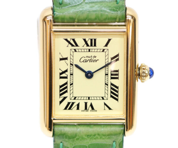 Cartier カルティエ 00s W1017354 925 マストタンクヴェルメイユSM後期 アイボリーローマ文字盤 QZ 革 腕時計