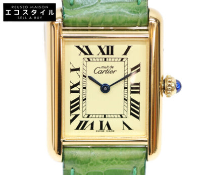 Cartier カルティエ 00s W1017354 925 マストタンクヴェルメイユSM後期 アイボリーローマ文字盤 QZ 革 腕時計
