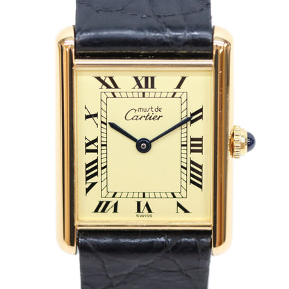 Cartier カルティエ 80-90s W1002753 925 マストタンクLM ヴェルメイユ アイボリー文字盤 QZ 革 腕時計