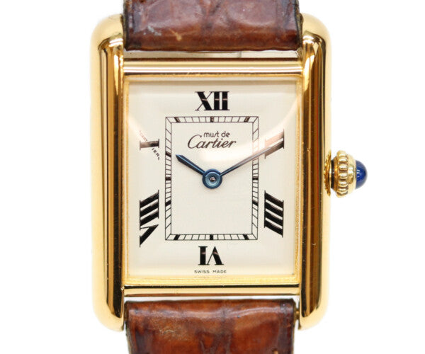 Cartier カルティエ 99-00s W1013654 925 マストタンクヴェルメイユSM後期 飛びローマアイボリー文字盤 QZ 革 腕時計