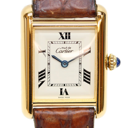 Cartier カルティエ 99-00s W1013654 925 マストタンクヴェルメイユSM後期 飛びローマアイボリー文字盤 QZ 革 腕時計