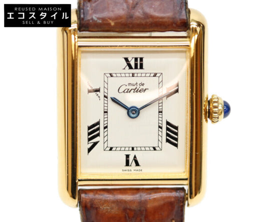 Cartier カルティエ 99-00s W1013654 925 マストタンクヴェルメイユSM後期 飛びローマアイボリー文字盤 QZ 革 腕時計