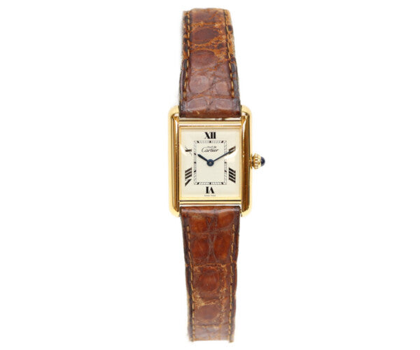 Cartier カルティエ 99-00s W1013654 925 マストタンクヴェルメイユSM後期 飛びローマアイボリー文字盤 QZ 革 腕時計