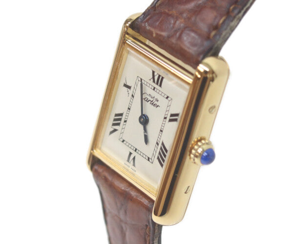 Cartier カルティエ 99-00s W1013654 925 マストタンクヴェルメイユSM後期 飛びローマアイボリー文字盤 QZ 革 腕時計