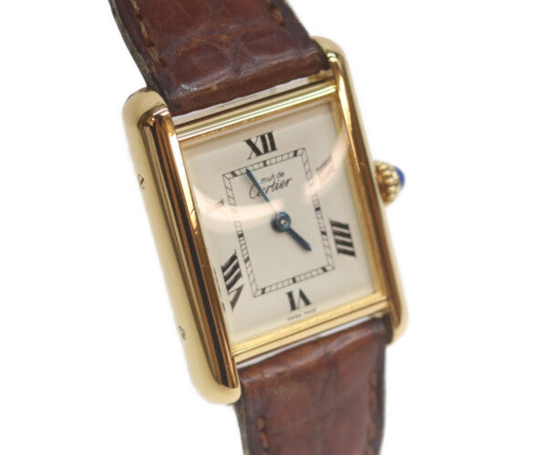 Cartier カルティエ 99-00s W1013654 925 マストタンクヴェルメイユSM後期 飛びローマアイボリー文字盤 QZ 革 腕時計