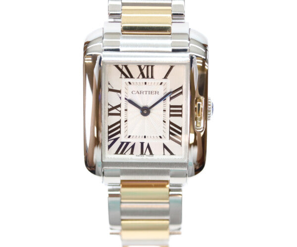Cartier カルティエ 14年 W5310046 YG SS タンクアングレーズSM シルバーギョーシェ彫り文字盤 QZ 腕時計