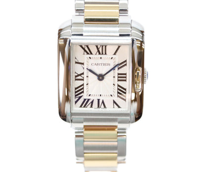 Cartier カルティエ 14年 W5310046 YG SS タンクアングレーズSM シルバーギョーシェ彫り文字盤 QZ 腕時計