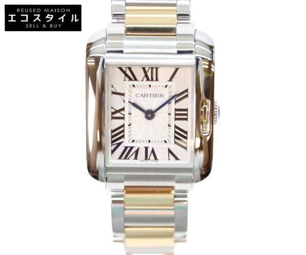 Cartier カルティエ 14年 W5310046 YG SS タンクアングレーズSM シルバーギョーシェ彫り文字盤 QZ 腕時計
