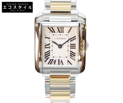 Cartier カルティエ 14年 W5310046 YG SS タンクアングレーズSM シルバーギョーシェ彫り文字盤 QZ 腕時計