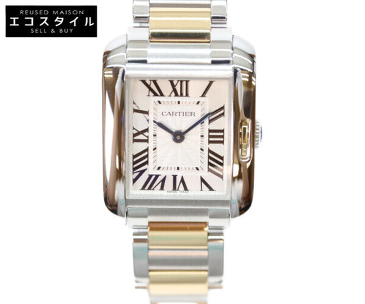 Cartier カルティエ 14年 W5310046 YG SS タンクアングレーズSM シルバーギョーシェ彫り文字盤 QZ 腕時計