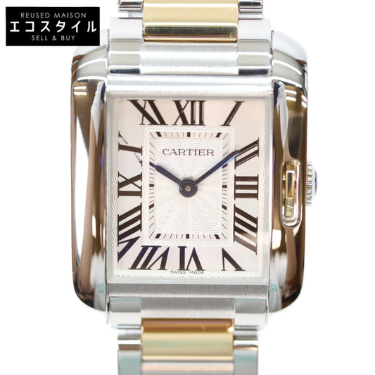 Cartier カルティエ 14年 W5310046 YG SS タンクアングレーズSM シルバーギョーシェ彫り文字盤 QZ 腕時計