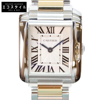 Cartier カルティエ 14年 W5310046 YG SS タンクアングレーズSM シルバーギョーシェ彫り文字盤 QZ 腕時計