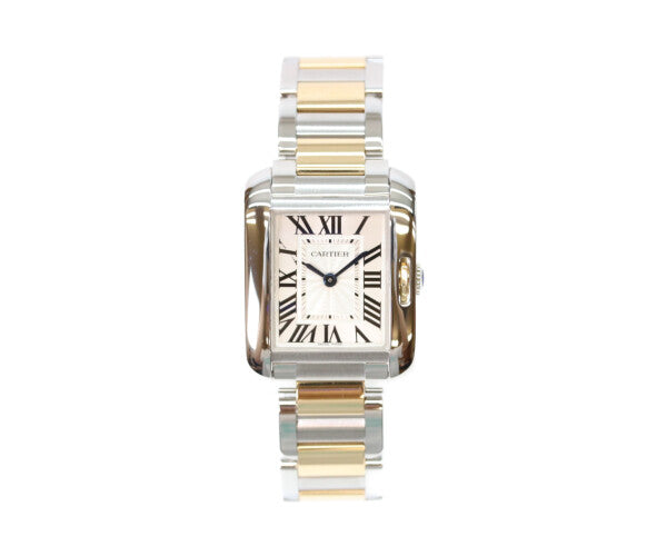 Cartier カルティエ 14年 W5310046 YG SS タンクアングレーズSM シルバーギョーシェ彫り文字盤 QZ 腕時計