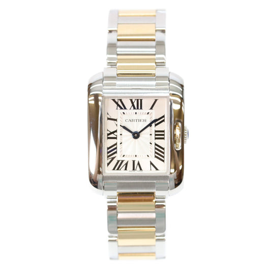 Cartier カルティエ 14年 W5310046 YG SS タンクアングレーズSM シルバーギョーシェ彫り文字盤 QZ 腕時計