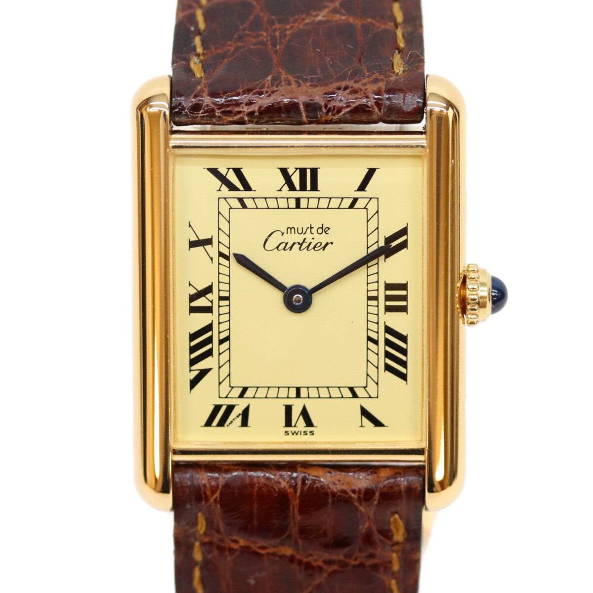 Cartier Cartier 1980s–90s W1002753 925 Must Tank Vermeil LM ivory Roman numeral dial quartz leather wristwatch