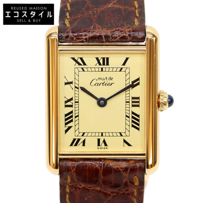 Cartier カルティエ 80-90s W1002753 925 マストタンクヴェルメイユLM アイボリーローマ文字盤 QZ 革 腕時計