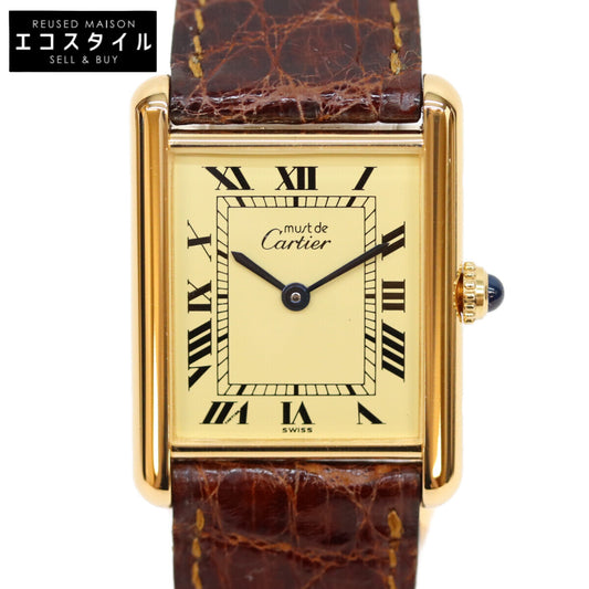 Cartier カルティエ 80-90s W1002753 925 マストタンクヴェルメイユLM アイボリーローマ文字盤 QZ 革 腕時計