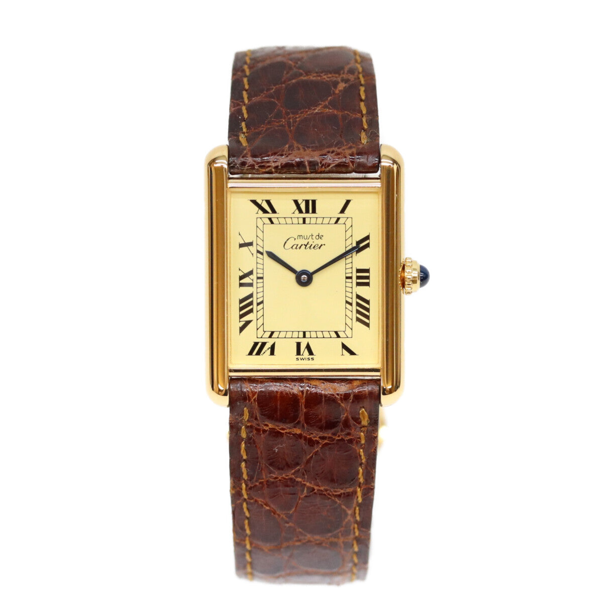 Cartier カルティエ 80-90s W1002753 925 マストタンクヴェルメイユLM アイボリーローマ文字盤 QZ 革 腕時計