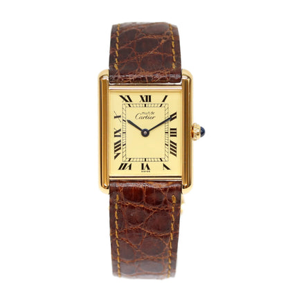 Cartier カルティエ 80-90s W1002753 925 マストタンクヴェルメイユLM アイボリーローマ文字盤 QZ 革 腕時計
