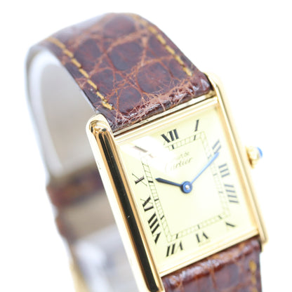 Cartier Cartier 1980s–90s W1002753 925 Must Tank Vermeil LM ivory Roman numeral dial quartz leather wristwatch