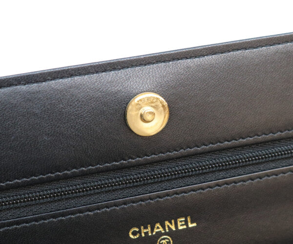 CHANEL シャネル A33814 ラム 黒 ゴールド金具 ココパール マトラッセ チェーンウォレット 財布 ショルダーバッグ