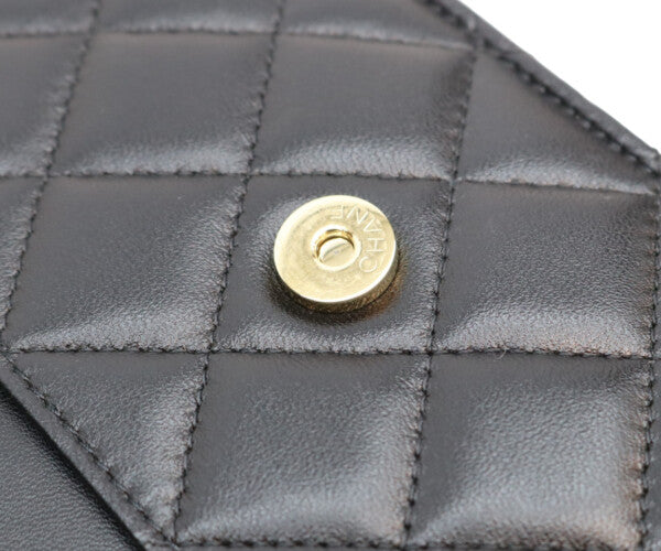 CHANEL シャネル A33814 ラム 黒 ゴールド金具 ココパール マトラッセ チェーンウォレット 財布 ショルダーバッグ