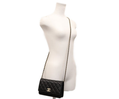 CHANEL シャネル A33814 ラム 黒 ゴールド金具 ココパール マトラッセ チェーンウォレット 財布 ショルダーバッグ