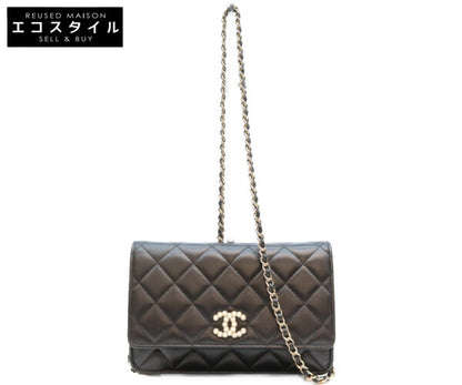 CHANEL シャネル A33814 ラム 黒 ゴールド金具 ココパール マトラッセ チェーンウォレット 財布 ショルダーバッグ