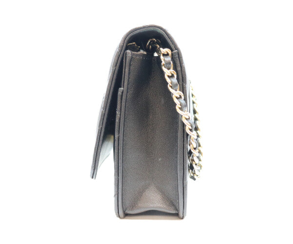CHANEL シャネル A33814 ラム 黒 ゴールド金具 ココパール マトラッセ チェーンウォレット 財布 ショルダーバッグ