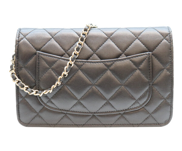 CHANEL シャネル A33814 ラム 黒 ゴールド金具 ココパール マトラッセ チェーンウォレット 財布 ショルダーバッグ